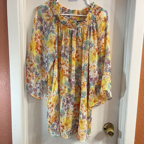 NY Collection Swim Cover Up Womens One Size Boho Pullover Foral Print Fairycore - Picture 1 of 7